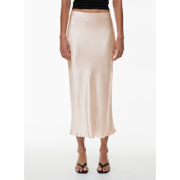 Aritzia Dresses & Skirts - Aritzia Babaton Slip Satin Maxi Skirt Nude Beige Silk Side Slit